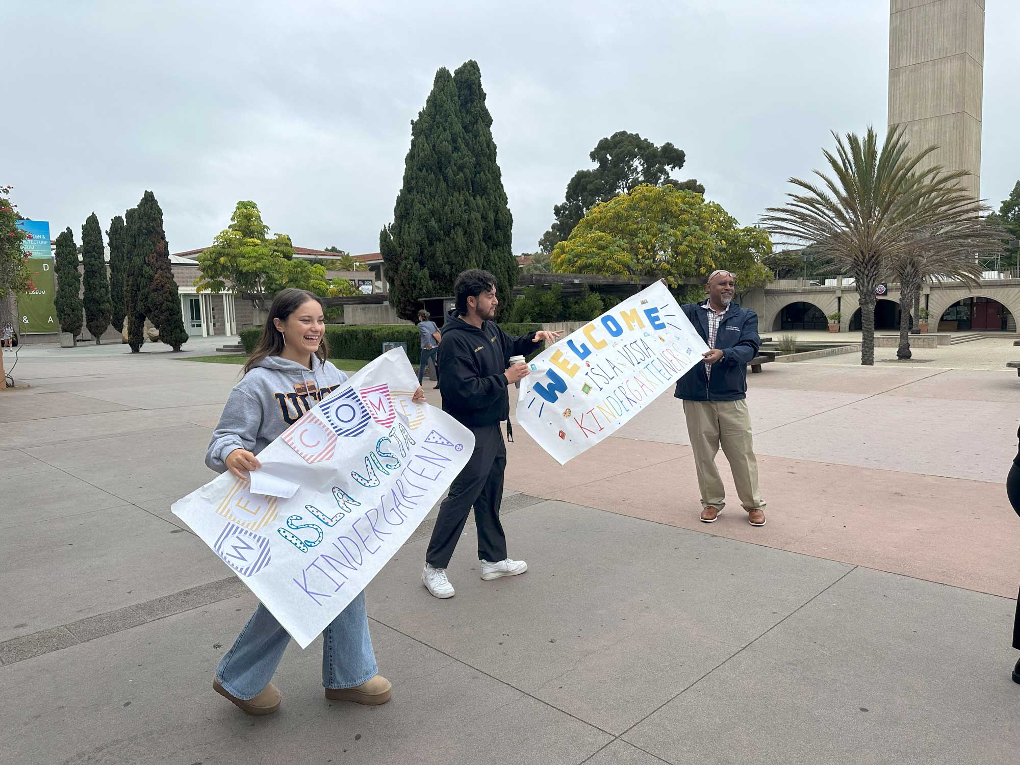 Staff welcoming elementary school guests