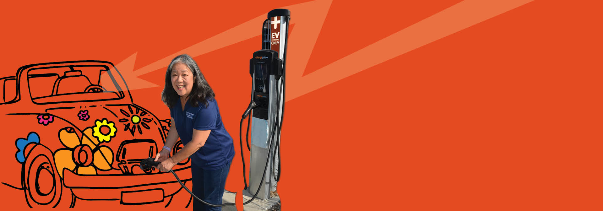 Illustration of a staff member connecting to an EV charger
