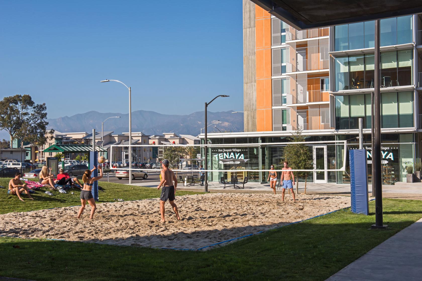 students playing volleyball