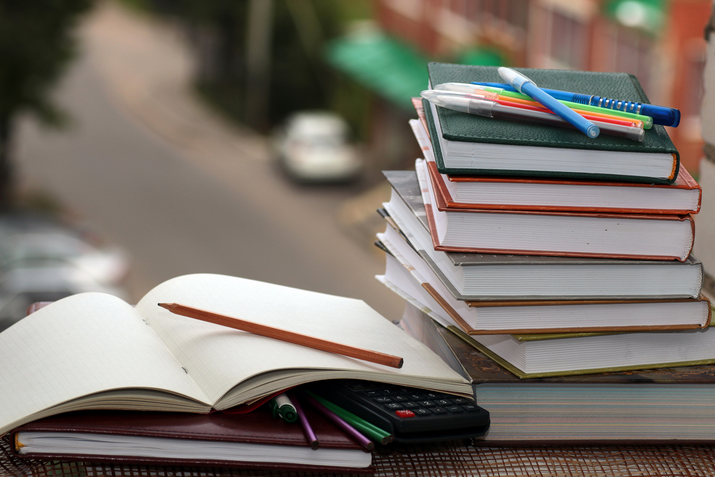 text books in a lawn