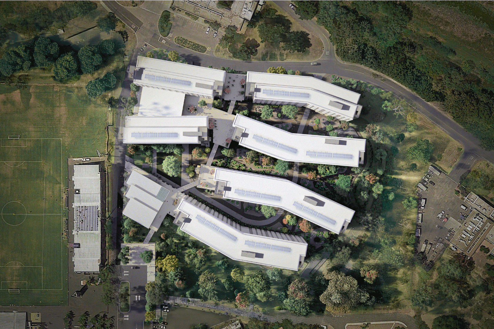 Aerial image of the buildings making up San Benito